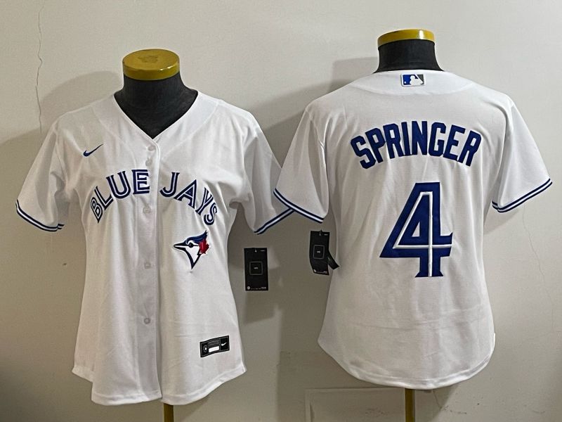 Women 2025 Toronto Blue Jays #4 Springer  white Game Nike MLB Jersey style 001->women mlb jersey->Women Jersey